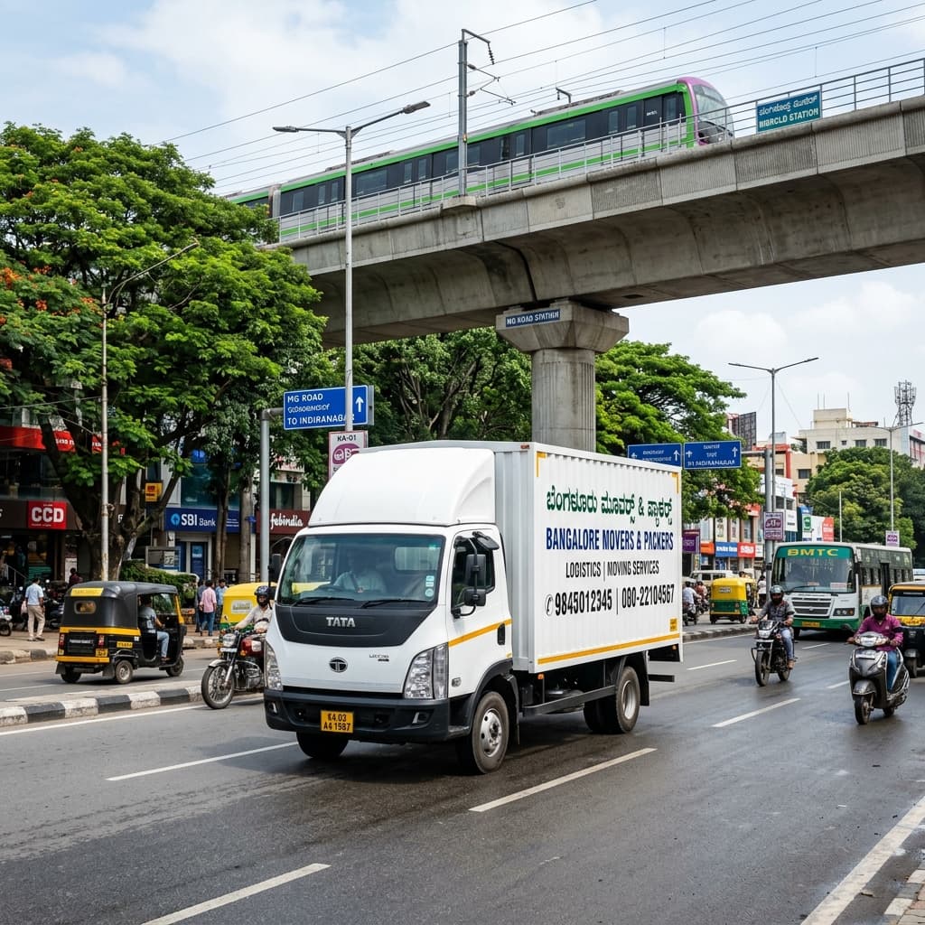 Packers and movers cargo truck on Bangalore highway