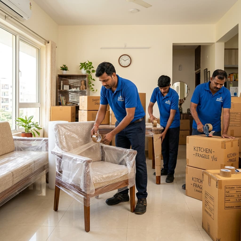 Professional packers carefully packing household items in Ranchi