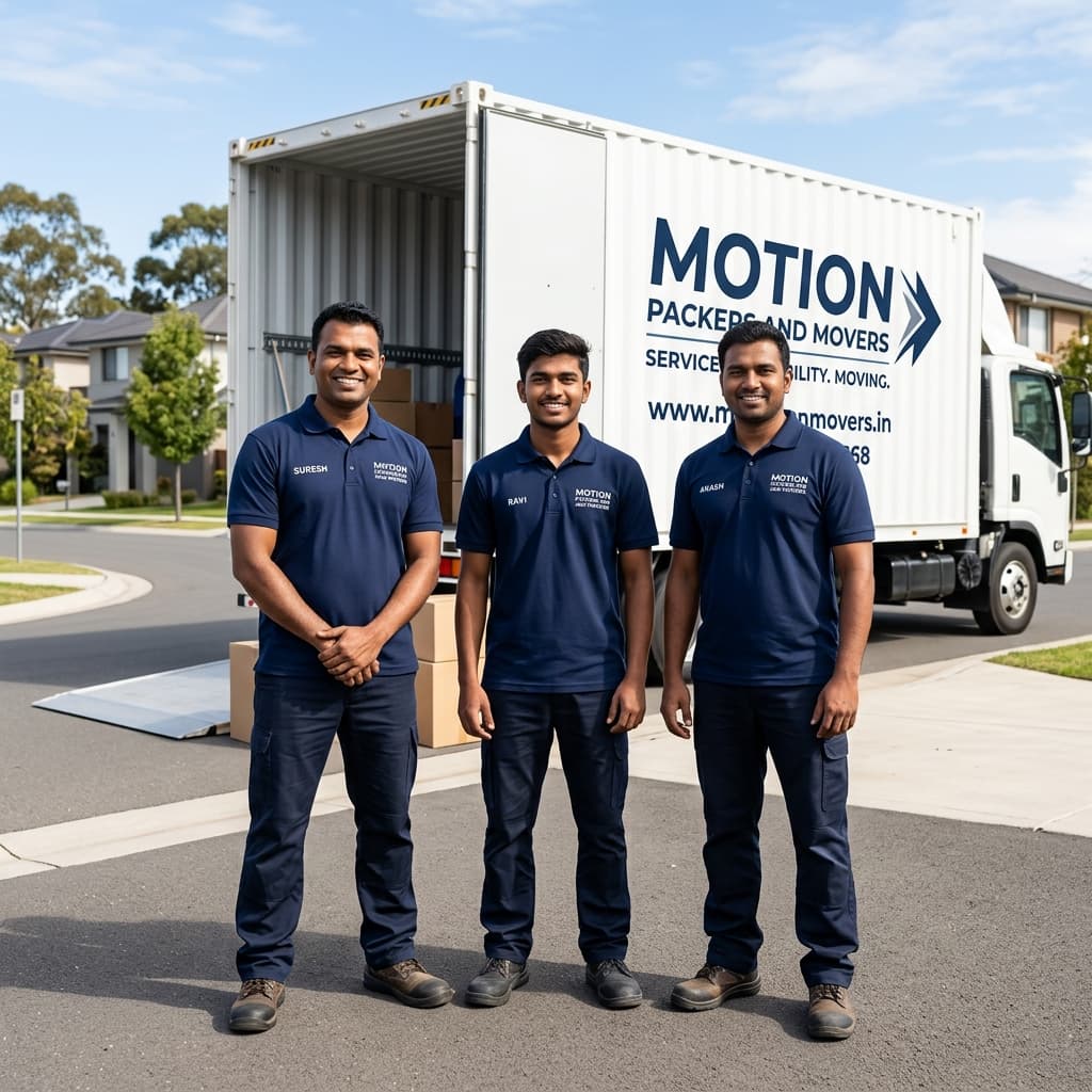 Motion Packers and Movers Ranchi team in uniform ready for household shifting